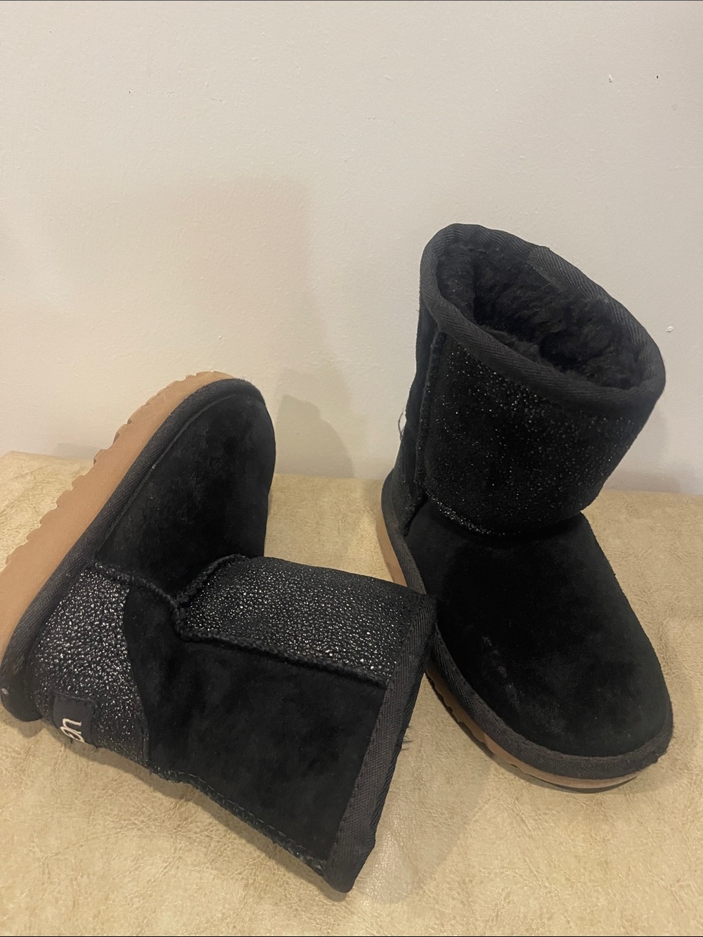 UGG Kids Black Sparkle Classic Short Boots